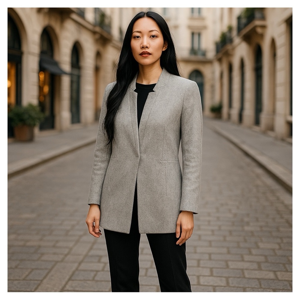 Zara Gray coat Tailored Collarless Design
